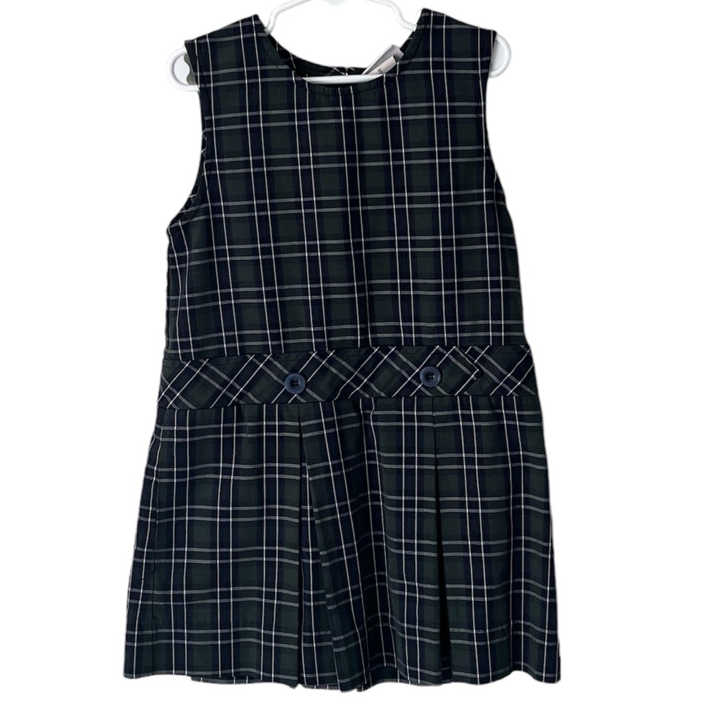 Elderwear Becky Thatcher Round Neck Kick Pleat Jumper Green Plaid Size 5